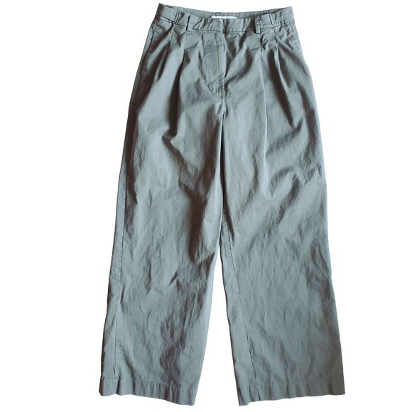 Abercrombie & Fitch Wide Leg Pant 27L Pleated Cotton Linen Blend Green 27 x 29 - Picture 1 of 11